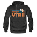 Utah Hoodie - Retro Mountain Utah Crewneck Hooded Sweatshirt - charcoal gray