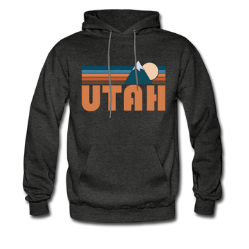 Utah Hoodie - Retro Mountain Utah Crewneck Hooded Sweatshirt - charcoal gray