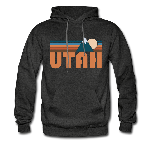 Utah Hoodie - Retro Mountain Utah Crewneck Hooded Sweatshirt - charcoal gray