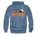 Utah Hoodie - Retro Mountain Utah Crewneck Hooded Sweatshirt - denim blue