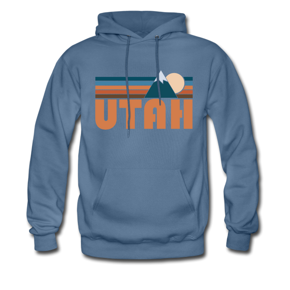Utah Hoodie - Retro Mountain Utah Crewneck Hooded Sweatshirt - denim blue