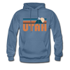 Utah Hoodie - Retro Mountain Utah Crewneck Hooded Sweatshirt - denim blue