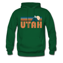 Utah Hoodie - Retro Mountain Utah Crewneck Hooded Sweatshirt - forest green
