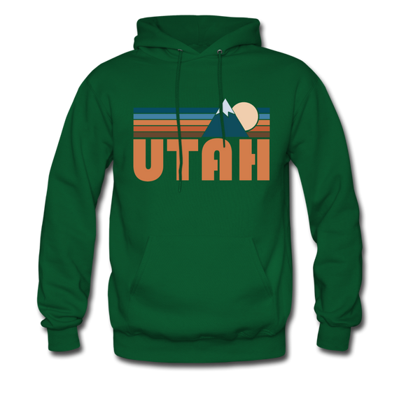 Utah Hoodie - Retro Mountain Utah Crewneck Hooded Sweatshirt - forest green