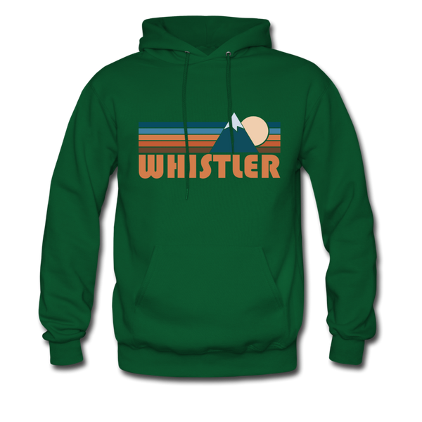Whistler, Canada Hoodie - Retro Mountain Whistler Crewneck Hooded Sweatshirt - forest green