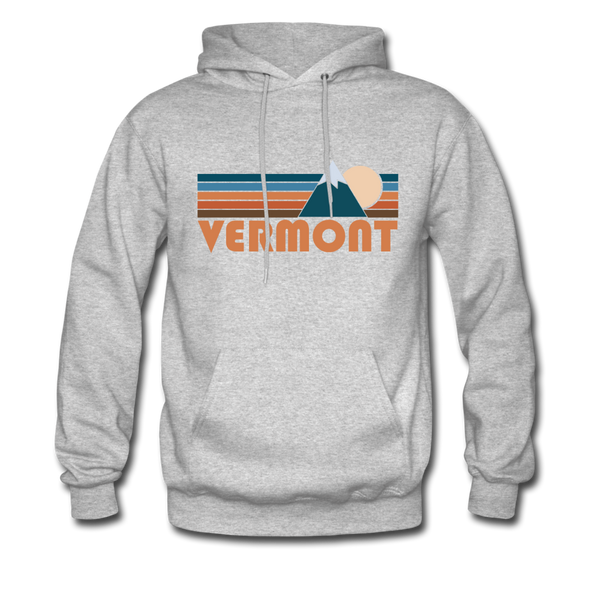 Vermont Hoodie - Retro Mountain Vermont Crewneck Hooded Sweatshirt - heather gray