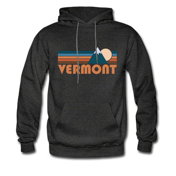 Vermont Hoodie - Retro Mountain Vermont Crewneck Hooded Sweatshirt - charcoal gray