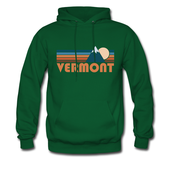 Vermont Hoodie - Retro Mountain Vermont Crewneck Hooded Sweatshirt - forest green