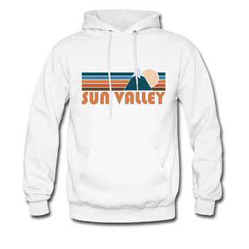 Sun Valley, Idaho Hoodie - Retro Mountain Sun Valley Crewneck Hooded Sweatshirt - white