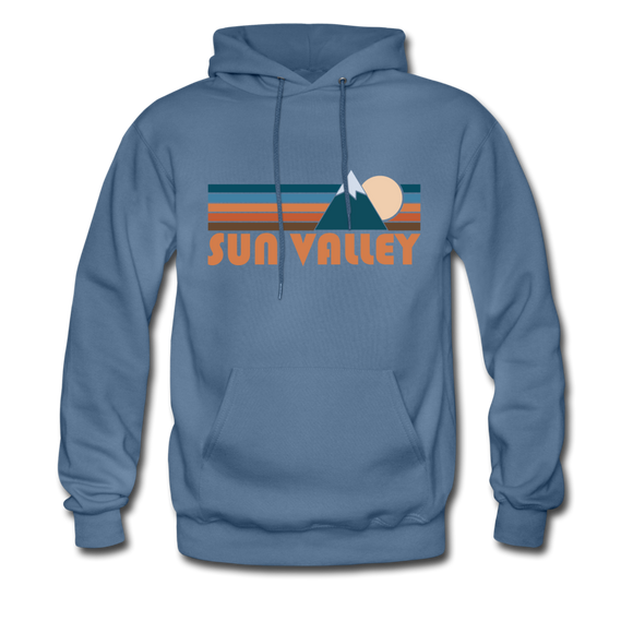 Sun Valley, Idaho Hoodie - Retro Mountain Sun Valley Crewneck Hooded Sweatshirt - denim blue