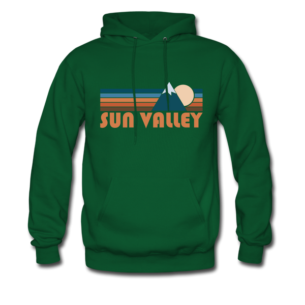 Sun Valley, Idaho Hoodie - Retro Mountain Sun Valley Crewneck Hooded Sweatshirt - forest green
