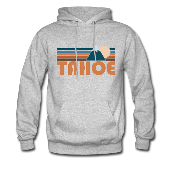 Tahoe, California Hoodie - Retro Mountain Tahoe Crewneck Hooded Sweatshirt - heather gray