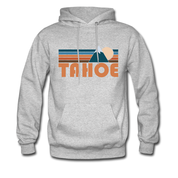 Tahoe, California Hoodie - Retro Mountain Tahoe Crewneck Hooded Sweatshirt - heather gray