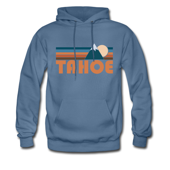 Tahoe, California Hoodie - Retro Mountain Tahoe Crewneck Hooded Sweatshirt - denim blue