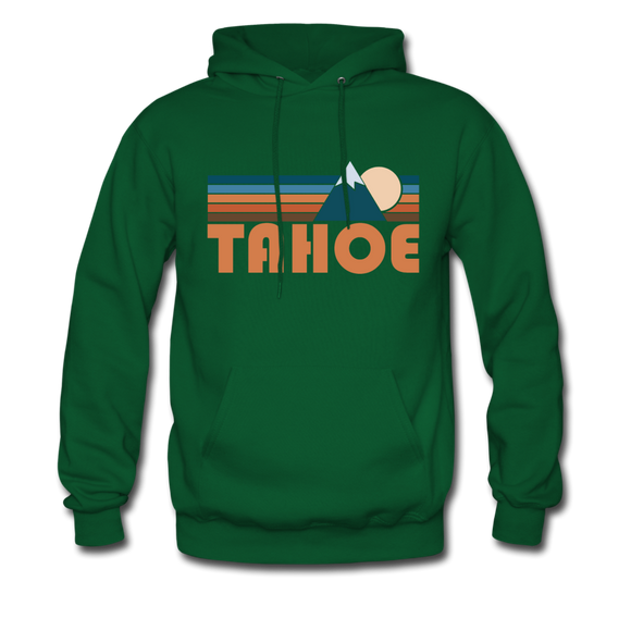 Tahoe, California Hoodie - Retro Mountain Tahoe Crewneck Hooded Sweatshirt - forest green