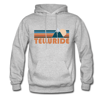 Telluride, Colorado Hoodie - Retro Mountain Telluride Crewneck Hooded Sweatshirt - heather gray