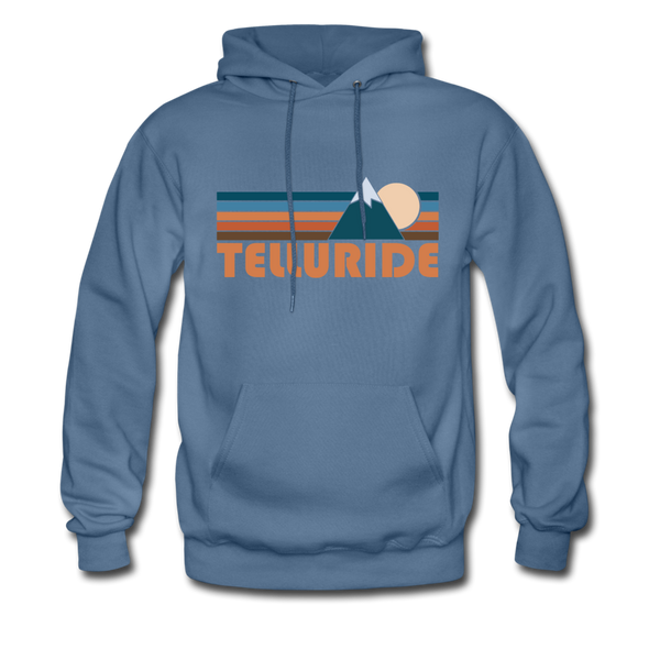Telluride, Colorado Hoodie - Retro Mountain Telluride Crewneck Hooded Sweatshirt - denim blue