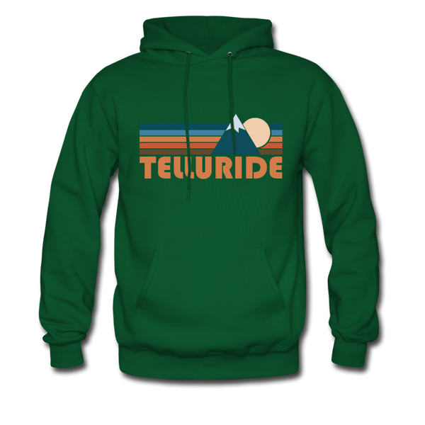 Telluride, Colorado Hoodie - Retro Mountain Telluride Crewneck Hooded Sweatshirt - forest green