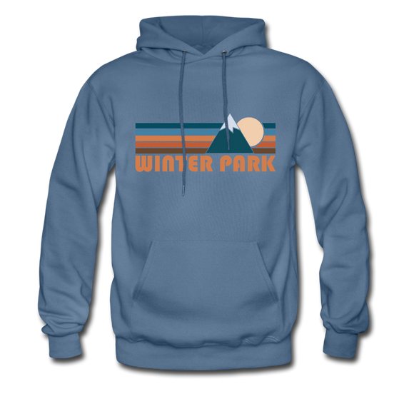 Winter Park, Colorado Hoodie - Retro Mountain Winter Park Crewneck Hooded Sweatshirt - denim blue