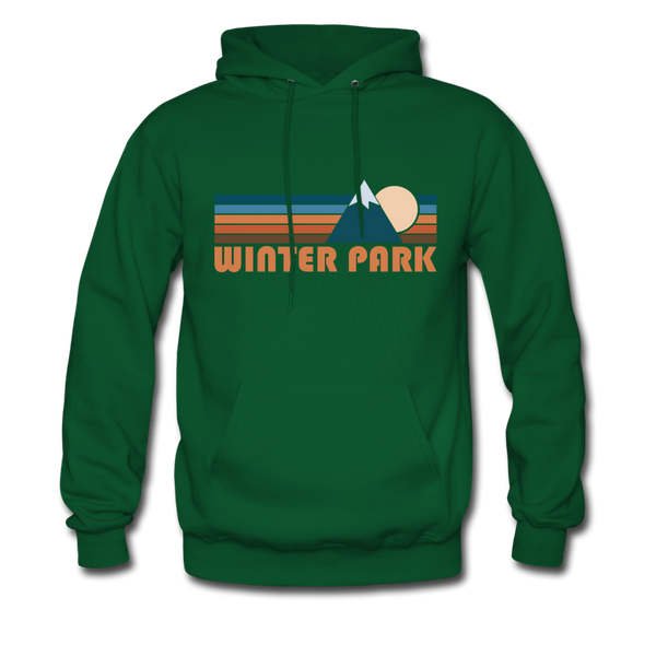 Winter Park, Colorado Hoodie - Retro Mountain Winter Park Crewneck Hooded Sweatshirt - forest green