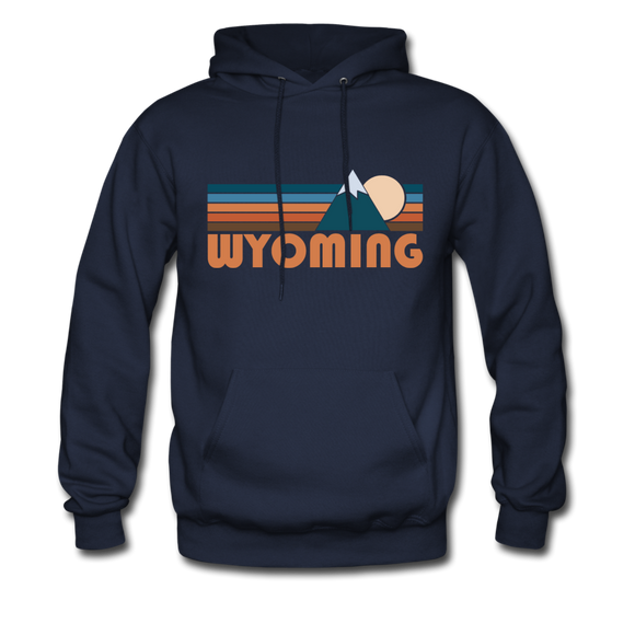 Wyoming Hoodie - Retro Mountain Wyoming Crewneck Hooded Sweatshirt - navy