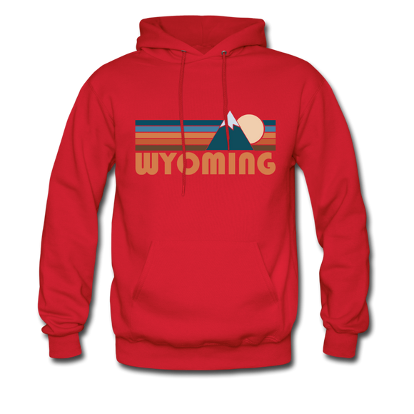 Wyoming Hoodie - Retro Mountain Wyoming Crewneck Hooded Sweatshirt - red