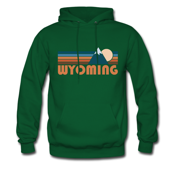 Wyoming Hoodie - Retro Mountain Wyoming Crewneck Hooded Sweatshirt - forest green