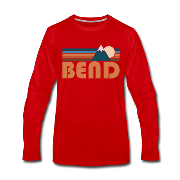 Bend, Oregon Long Sleeve T-Shirt - Retro Mountain Unisex Bend Long Sleeve Shirt - red