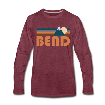 Bend, Oregon Long Sleeve T-Shirt - Retro Mountain Unisex Bend Long Sleeve Shirt - heather burgundy