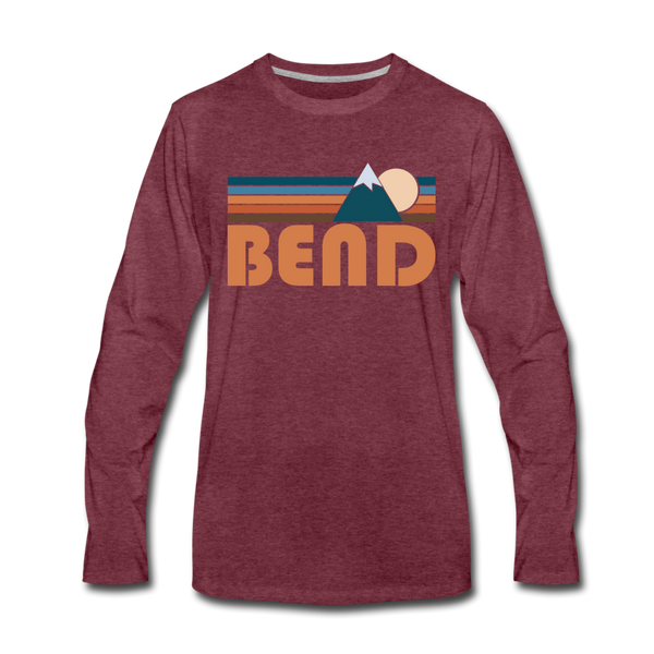 Bend, Oregon Long Sleeve T-Shirt - Retro Mountain Unisex Bend Long Sleeve Shirt - heather burgundy