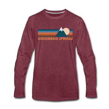 Colorado Springs, Colorado Long Sleeve T-Shirt - Retro Mountain Unisex Colorado Springs Long Sleeve Shirt - heather burgundy