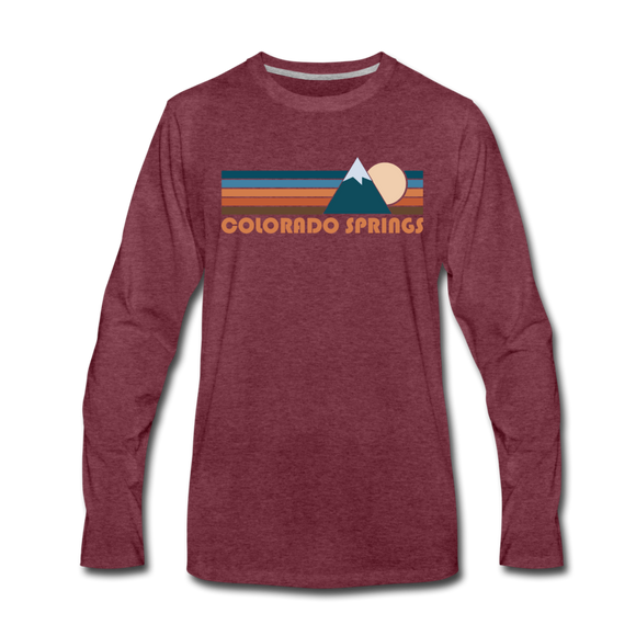 Colorado Springs, Colorado Long Sleeve T-Shirt - Retro Mountain Unisex Colorado Springs Long Sleeve Shirt - heather burgundy