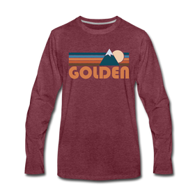 Golden, Colorado Long Sleeve T-Shirt - Retro Mountain Unisex Golden Long Sleeve Shirt - heather burgundy