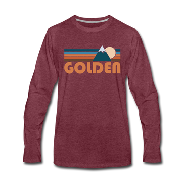 Golden, Colorado Long Sleeve T-Shirt - Retro Mountain Unisex Golden Long Sleeve Shirt - heather burgundy