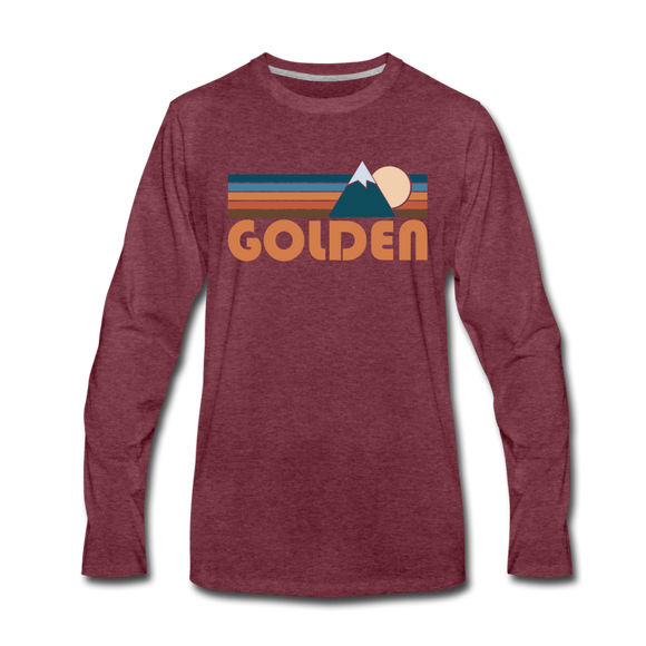 Golden, Colorado Long Sleeve T-Shirt - Retro Mountain Unisex Golden Long Sleeve Shirt - heather burgundy