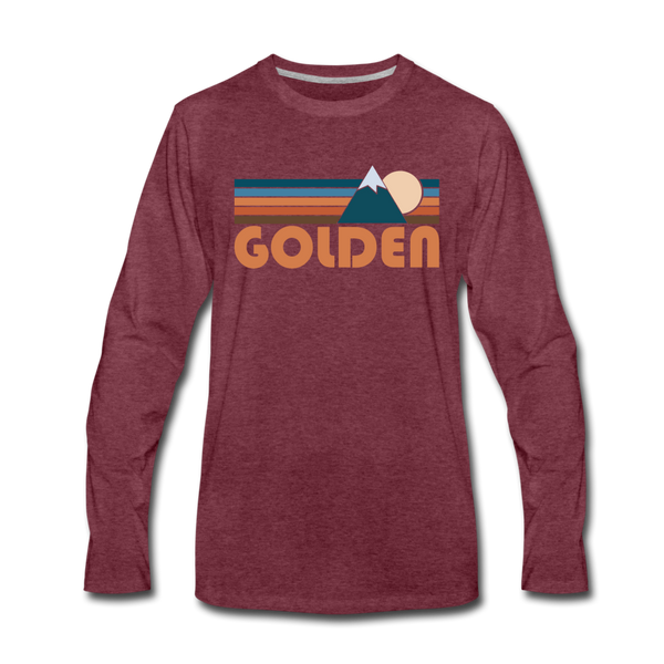 Golden, Colorado Long Sleeve T-Shirt - Retro Mountain Unisex Golden Long Sleeve Shirt - heather burgundy
