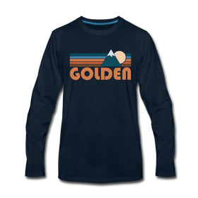 Golden, Colorado Long Sleeve T-Shirt - Retro Mountain Unisex Golden Long Sleeve Shirt - deep navy