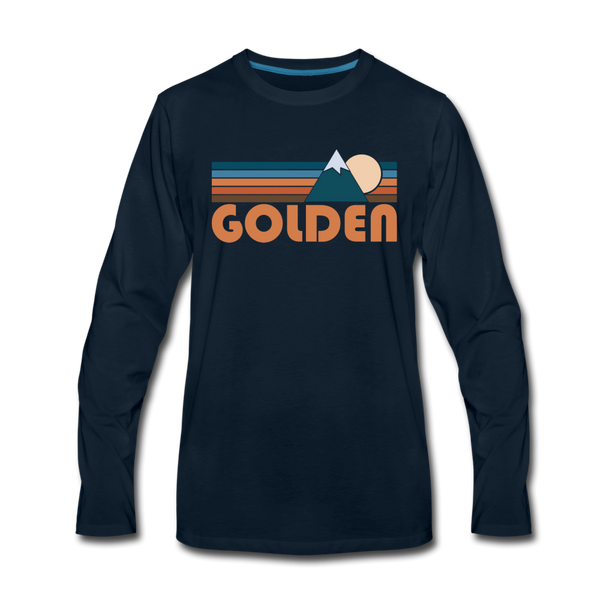 Golden, Colorado Long Sleeve T-Shirt - Retro Mountain Unisex Golden Long Sleeve Shirt - deep navy