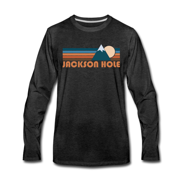 Jackson Hole, Wyoming Long Sleeve T-Shirt - Retro Mountain Unisex Jackson Hole Long Sleeve Shirt - charcoal gray