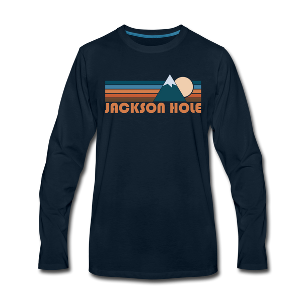 Jackson Hole, Wyoming Long Sleeve T-Shirt - Retro Mountain Unisex Jackson Hole Long Sleeve Shirt - deep navy
