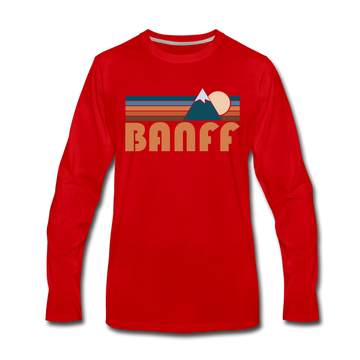 Banff, Canada Long Sleeve T-Shirt - Retro Mountain Unisex Banff Long Sleeve Shirt - red