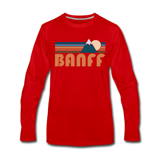 Banff, Canada Long Sleeve T-Shirt - Retro Mountain Unisex Banff Long Sleeve Shirt - red