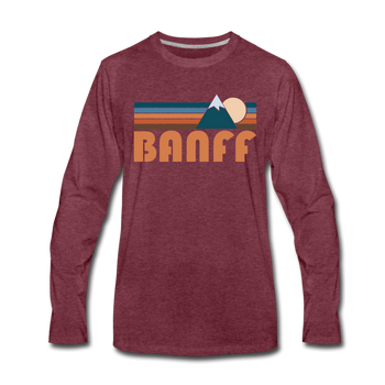Banff, Canada Long Sleeve T-Shirt - Retro Mountain Unisex Banff Long Sleeve Shirt - heather burgundy