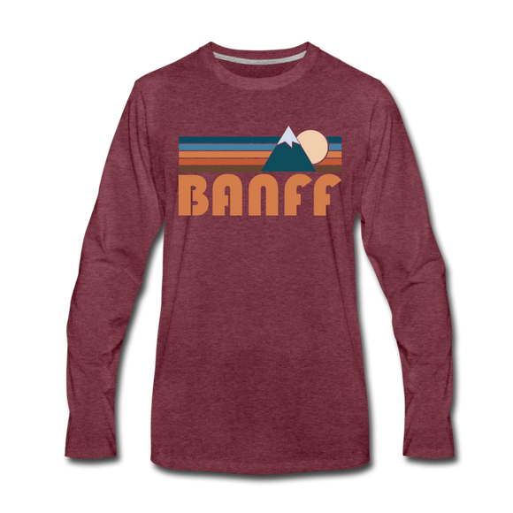 Banff, Canada Long Sleeve T-Shirt - Retro Mountain Unisex Banff Long Sleeve Shirt - heather burgundy