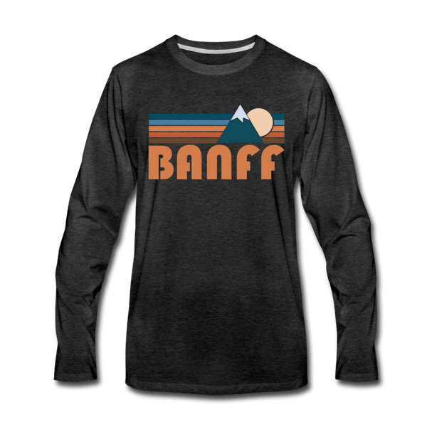 Banff, Canada Long Sleeve T-Shirt - Retro Mountain Unisex Banff Long Sleeve Shirt - charcoal gray