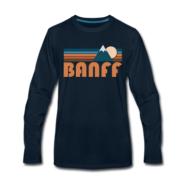 Banff, Canada Long Sleeve T-Shirt - Retro Mountain Unisex Banff Long Sleeve Shirt - deep navy