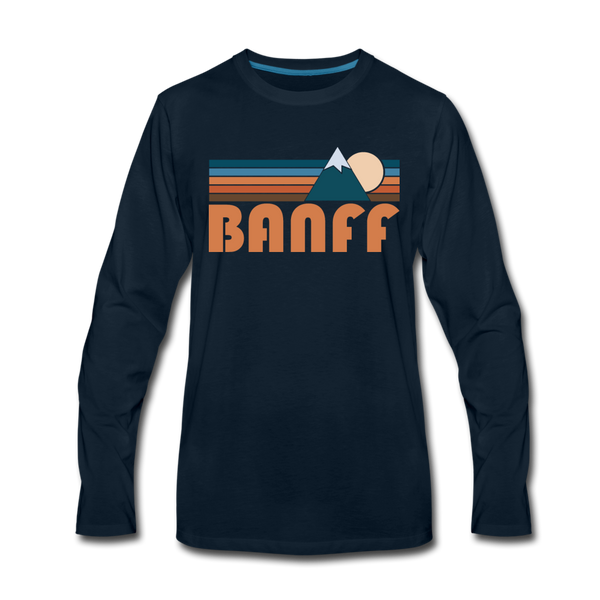 Banff, Canada Long Sleeve T-Shirt - Retro Mountain Unisex Banff Long Sleeve Shirt - deep navy