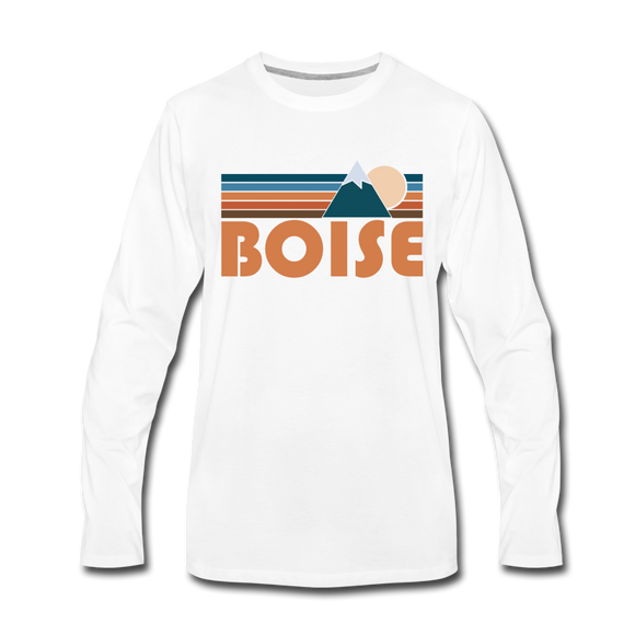 Boise, Idaho Long Sleeve T-Shirt - Retro Mountain Unisex Boise Long Sleeve Shirt - white