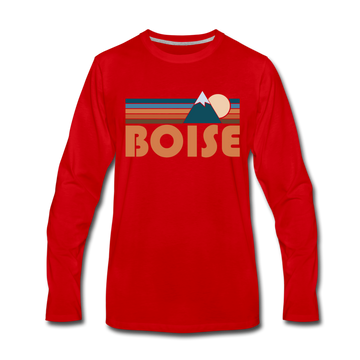 Boise, Idaho Long Sleeve T-Shirt - Retro Mountain Unisex Boise Long Sleeve Shirt - red