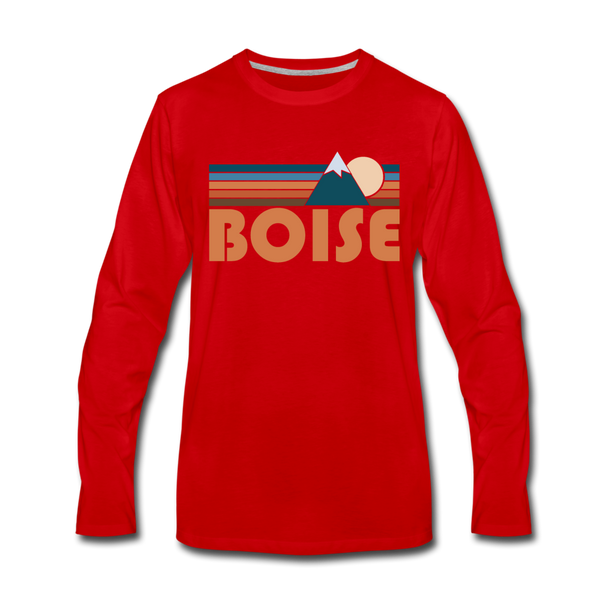 Boise, Idaho Long Sleeve T-Shirt - Retro Mountain Unisex Boise Long Sleeve Shirt - red
